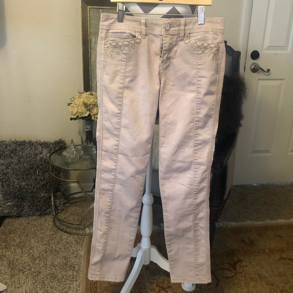 WhWhite House Black Market tan embellished jeans